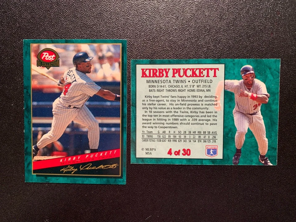 Kirby Puckett 1994 Post Baseball CARD #4 Minnesota Twins - Image 1 of 1