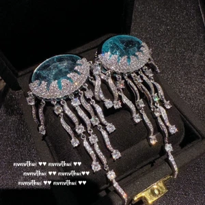 Fringed Jewelry Earrings Princess Powder Cloud Water Mantle Glittering Beads - Picture 1 of 6
