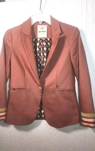 Mos Mosh Women Brick Red Brown Cotton Structured 1 Button Blazer size 34 - Picture 1 of 20