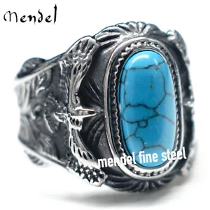 MENDEL Mens Large Biker Eagle Turquoise Stone Ring Men Stainless Steel Size 7-15