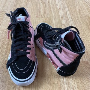 black and pink high top vans