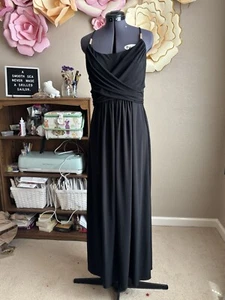 Lauren Ralph Lauren Maxi Dress Womens Sz 8 Black Stretchy Ruched Travel - Picture 1 of 8