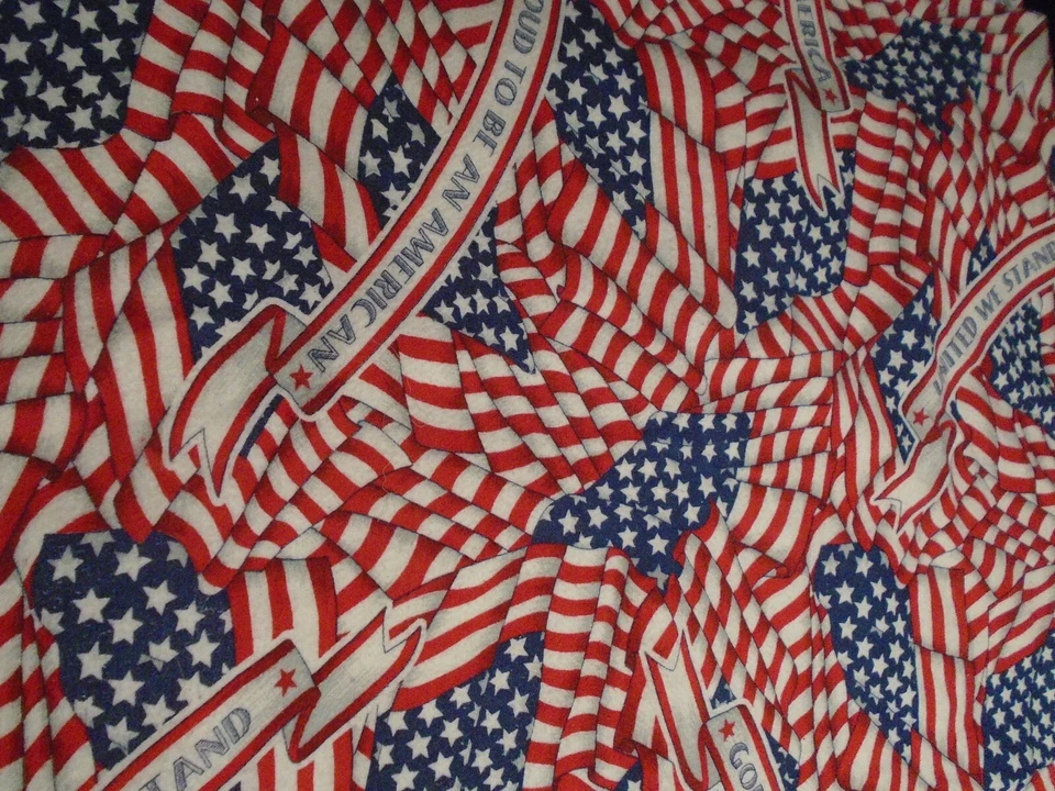 LOT OF 2 PIECES OF PATRIOTIC RED, WHITE, BLUE FLAGS, AMERICA COTTON FELT REMNANT - Image 1 of 1