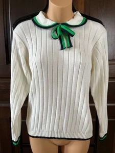 Bella Bliss Size 10 Preppy Sweater Ribbed Knit Peter Pan Collar with Bow Cotton - Picture 1 of 9