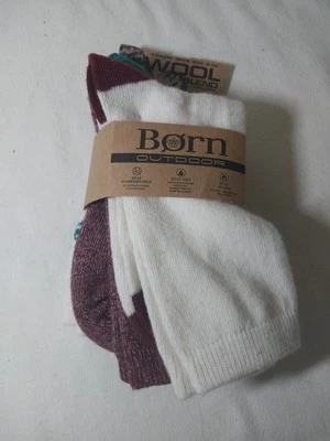 Meias bota femininas Born 3 pares mistura de lã tamanho 4-10 vinho branco azul-petróleo 1 bengala doce - Imagem 1 de 4