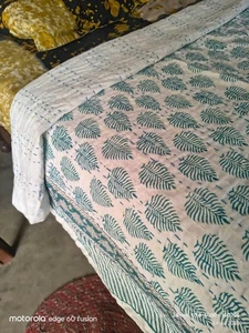 Indian Quilt Handcrafted Print Quilt Kantha King Size Bedspread Floral, Throw - Picture 1 of 1