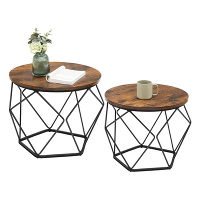 Small Coffee Table Set of 2, Round Coffee Table with Steel Frame, Side End Ta... - Image 1 of 4