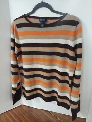JONES NY SIGNATURE Striped Browns, Org Cashmere 15%, Merino 61%, Angora 12% Sz L - Image 1 of 4