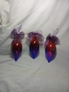 Hand Blown Christmas Ornament Blue to Red Swirl Carnival Art Glass 6.5-7" Ea - Picture 1 of 8