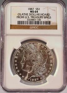 1887 $1 Morgan Silver Dollar NGC MS64 Olathe Dollar Hoard - Picture 1 of 4