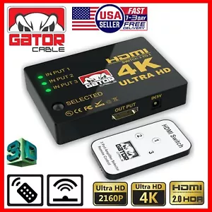 4K HDMI 2.0 Cable Splitter Switcher Box Hub IR Remote Control 3X1 Power 3 to 1 - Picture 1 of 13