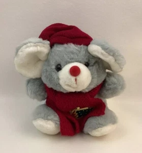 "Ratón de Navidad gris con bufanda peluche animal principal alegría limitada 8""" - Imagen 1 de 10