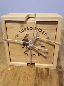 I'm Surrounded By Ice Holes Set Of 4 Wooden Coasters New Ice Fishing - Picture 1 of 6