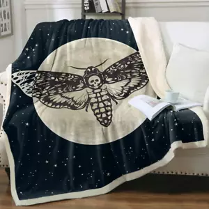 Luna Moth Blanket Adult Death Moth Skull Throw Blanket Black Galaxy Star Fleece - Picture 1 of 12