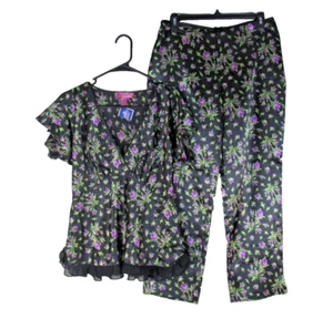 BETSEY JOHNSON INTIMATES NWOT Size M Satin Rosebud Print Top & Pants - Picture 1 of 7
