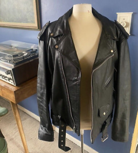 First Men's Genuine Black Leather Motorcycle Jacket Size 52