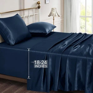 Vonty Satin Sheets Extra Deep Pocket King Size Sheets - Cooling & Silky Satin... - Picture 1 of 7