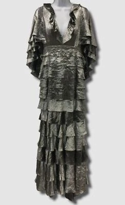 $5490 J. Mendel женщин Серебряный шелк ярусный оборки плащ платье размер 4 - Изображение 1 из 4