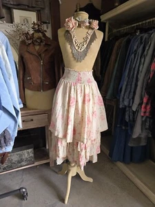 Les Ours Pink & Beige Cotton Floral Multi Layer Crinoline Skirt - Picture 1 of 8