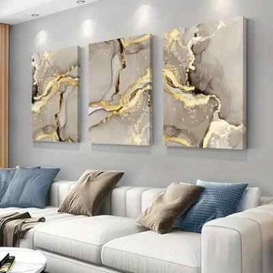 3pcs Abstract Golden Marble Design Canvas Unframed - Bild 1 von 9