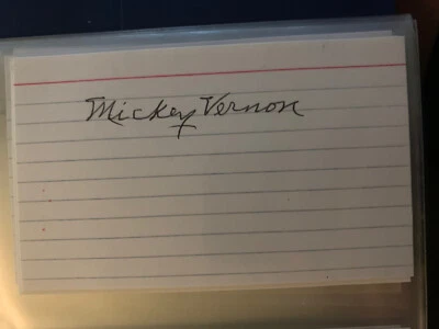 2 Mickey Vernon autographed index cards - Image 1 of 2