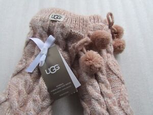 UGG Socks Cozy Pom Pom Fleece Lined Cable Variegated Pink Cream Knit New