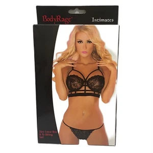 Body Rage Intimates 2 Piece Lace Bra and G-String Set Black Medium To Large - Picture 1 of 10