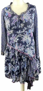 Joe Browns Dress Blue Floral Print Long Semi Sheer Sleeve Uk 10 Vgc #A2 - Picture 1 of 12