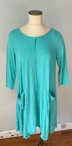 Vestido túnica turquesa jersey poli/bambú Chalet USA M Lagenlook - Imagen 1 de 3