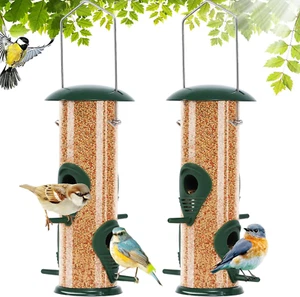 2 Pack Tube Bird Feeders for Outdoors Hanging, 4 Ports,Premium Hard Plastic Finc - Picture 1 of 12
