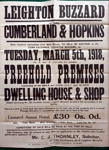 AUCTION POSTER FOR 20 HOCKLIFFE STREET LEIGHTON BUZZARD 1918! - Picture 1 of 1