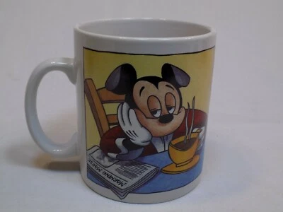 Mickey Mouse Newspaper Sleeping Walt Disney Large White Ceramic Coffee Cup Mug - Image 1 of 4