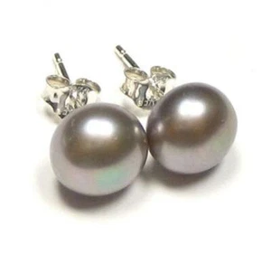 Pendientes de plata/perla grises genuinos de 7-8 mm en plata de ley 925 - Imagen 1 de 2