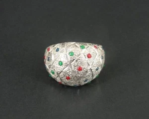 Multi Color Enamel Wide Band Sterling Silver 925 Ring Size 9 1/2 - Picture 1 of 4