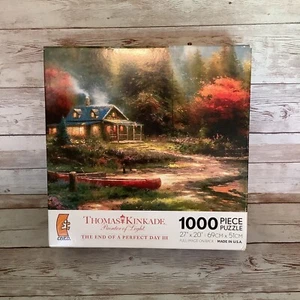 New Thomas Kinkade End of A Perfect Day III 1000 Pc Puzzle 27X20 Cabin Lake Fall - Picture 1 of 4