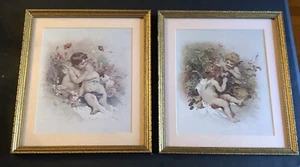 Cupid Cherub Babies Willard Fowler Glass Framed Wall Hanging French Decor Lot 2 - Picture 1 of 9