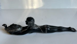 Vintage Art Deco Egyptian Revival Reclining Nude Cleopatra Metal Incense Burner - Picture 1 of 12