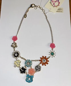 AMRITA SINGH Statement Necklace - Gold-tone w/ Enamel, Resin, Rhinestone Flowers - Picture 1 of 8