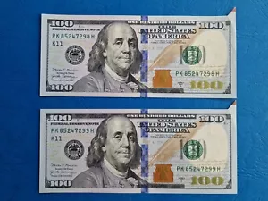 2x $100 US Dollars ERROR Butterfly Note 2017A Uncirculated! Consecutive number!! - Picture 1 of 5