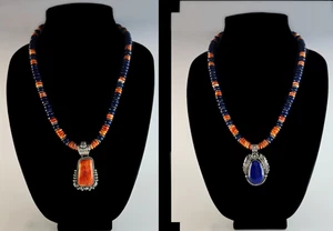 White Fox Creation: Lapis and Spiny Oyster Necklace with Navajo Made Pendant - Picture 1 of 11