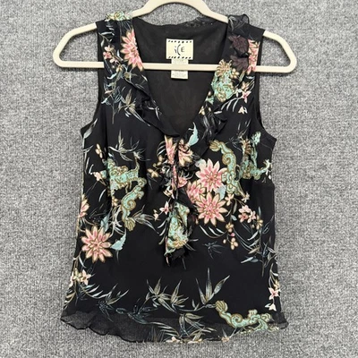 Blusa Top ICE Seda Pequeña Negra Floral Cuello en V Y2K Fairycore Caprichoth Romántico Foto 1 de 4