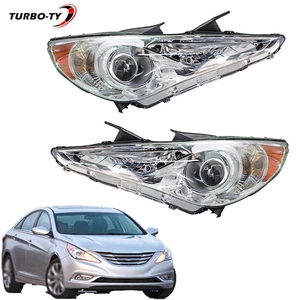 Pair Chrome For Hyundai Sonata 2011-2014 Headlights Assembly Housing Headlamp - Picture 1 of 16