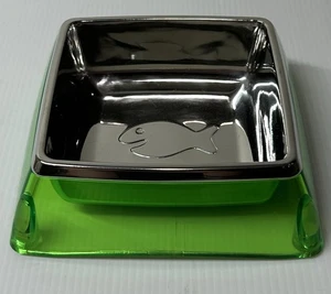 Utopian Cat Food Bowl Fish Design Green And Silver - Picture 1 of 2