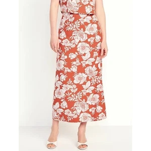 Old Navy Maxi Skirt Linen Blend High Waisted Red Floral Tropical Hawaiian 2X - Picture 1 of 11