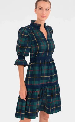 Gretchen Scott NWT Teardrop Dress Green Plaidly Cooper M Tartan Ruffle - Image 1 of 4