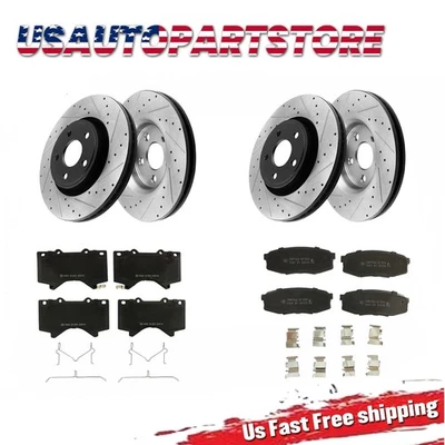 13.94" Front 13.58" Rear Drilled Disc Rotors Pad for Toyota Tundra Sequoia LX570 - Image 1 of 4