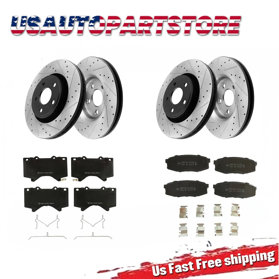 13.94" Front 13.58" Rear Drilled Disc Rotors Pad for Toyota Tundra Sequoia LX570 - Image 1 of 4