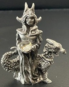 Vintage 1982 BBTC Sorceress Dragon Wizard Crystal Ball 2" Pewter Figure - Picture 1 of 5