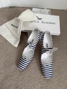 Manolo Blahnik White Fabric Stripe Heels Summer Wedding 39.5 - Picture 1 of 11