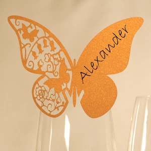 50 Platzkarten "Schmetterling" ans Glas "gold" -Tischkarten Namenskarten - Bild 1 von 1